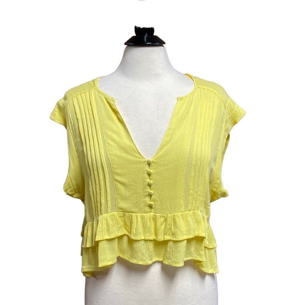 Hyfve Yellow Ruffle Bottom Crop Top Size Large NWT